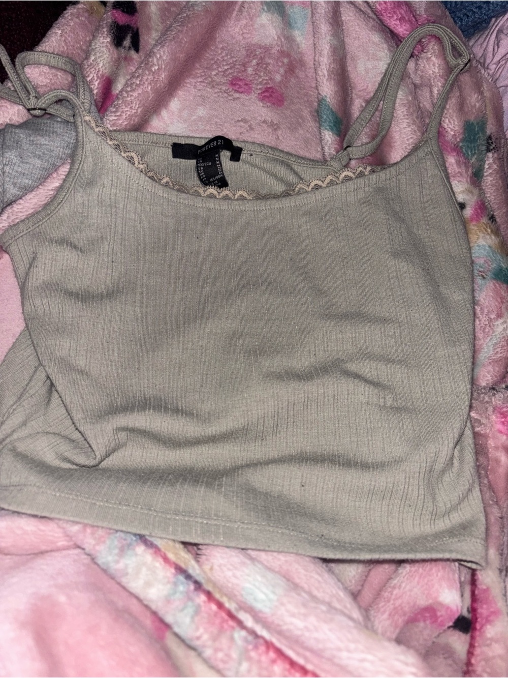 Forever 21 Taupe Ribbed Lace-Trim Cropped Cami